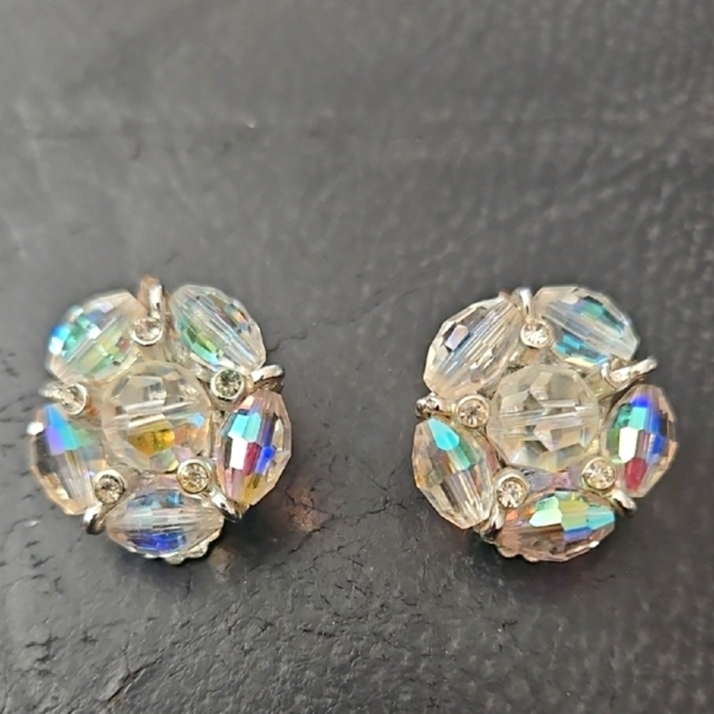 Vintage Elegant Stainless Silver Crystal Snap On  Earrings